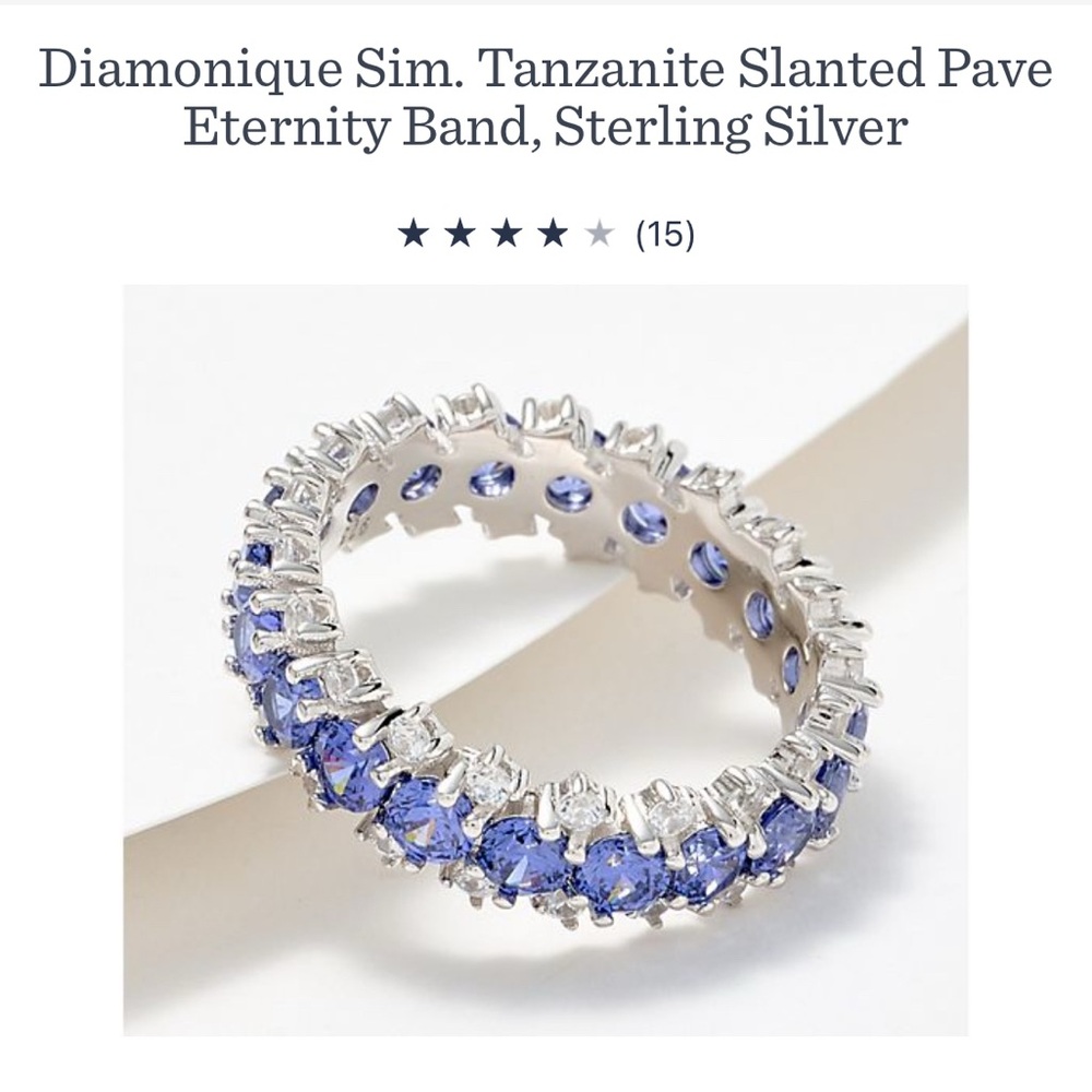 Diamonique Simulated Blue Eternity Ring in Silver